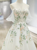 With Floral Lace Floor Length Prom Dress, Beautiful Off the Shoulder A-Line Evening Party Dress HZ0429