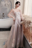 Cute Tulle Lace Long Prom Dresses, A-Line Evening Dresses HZ0429