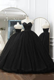 Black Tulle Long A-Line Prom Dresses, Black Strapless Long Evening Dresses HZ0429