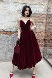 Burgundy Velvet Short Prom Dresses, A-Line Evening Dresses HZ0429