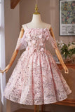 Pink Tulle Sequins Short Prom Dress, Lovely A-Line Evening Party Dress HZ0429