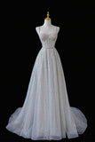 A-Line Straps Tulle Sequins Long Senior Prom Dress HZ0429