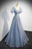 Cute Tulle Lace Long Prom Dresses, A-Line Evening Party Dresses HZ0429