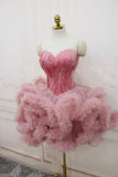 Pink Sweetheart Neck Short Prom Dress, A Line Party Dress with Feather HZ0429