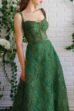 Green Spaghetti Lace Long Formal Dress, A-Line Green Prom Dress HZ0429