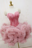 Pink Sweetheart Neck Short Prom Dress, A Line Party Dress with Feather HZ0429