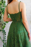 Green Spaghetti Lace Long Formal Dress, A-Line Green Prom Dress HZ0429
