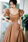 Cute Satin Long Prom Dresses, A-Line Evening Dresses HZ0429