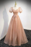 Cute Tulle Lace Long Prom Dresses, A-Line Evening Party Dresses HZ0429