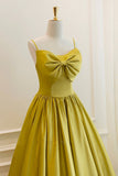 Yellow Satin Short Prom Dresses, Cute A-Line Bow Homecoming Dresses HZ0429