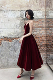 Burgundy Velvet Short Prom Dresses, A-Line Evening Dresses HZ0429