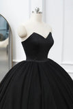 Black Tulle Long A-Line Prom Dresses, Black Strapless Long Evening Dresses HZ0429