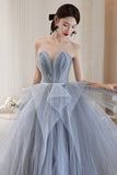 Lovely Tulle Long A-Line Prom Dress, Blue Tulle Evening Dress HZ0429