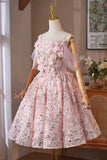 Pink Tulle Sequins Short Prom Dress, Lovely A-Line Evening Party Dress HZ0429