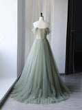 Beautiful Green Tulle Long Prom Dress, Off Shoulder Evening Dress HZ0429