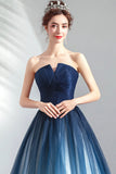 Blue Gradient Tulle Long Party Dresses, A-Line Elegant Lace-Up Prom Dresses HZ0429