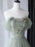 Beautiful Green Tulle Long Prom Dress, Off Shoulder Evening Dress HZ0429
