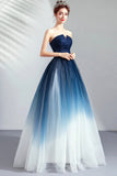 Blue Gradient Tulle Long Party Dresses, A-Line Elegant Lace-Up Prom Dresses HZ0429