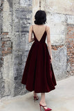 Burgundy Velvet Short Prom Dresses, A-Line Evening Dresses HZ0429