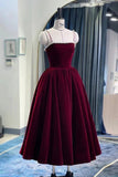 Burgundy Velvet Short Prom Dress, A-Line Party Dress with Pearls HZ0429