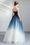 Blue Gradient Tulle Long Party Dresses, A-Line Elegant Lace-Up Prom Dresses HZ0429