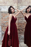 Burgundy Velvet Short Prom Dresses, A-Line Evening Dresses HZ0429