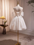 Ivory V-Neck Beaded Straps Party Dress, Ivory Knee Length Prom Dress HZ0429