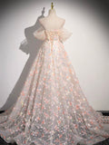 Lovely Three-dimensional Floral Floor Length Prom Dress, Off the Shoulder Evening Party Dress HZ0429
