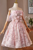 Pink Tulle Sequins Short Prom Dress, Lovely A-Line Evening Party Dress HZ0429