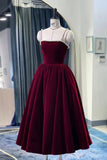 Burgundy Velvet Short Prom Dress, A-Line Party Dress with Pearls HZ0429