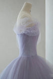 Purple Tulle Short Prom Dress, A-Line Off the Shoulder Party Dress HZ0429