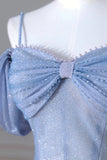 Blue Spaghetti Strap Tulle Floor Length Prom Dress, A-Line Evening Dress HZ0429