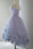 Purple Tulle Short Prom Dress, A-Line Off the Shoulder Party Dress HZ0429