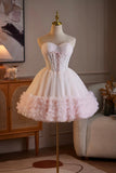 Sweetheart Neck Pink Ruffle Tulle Dress | Formal Short Dress HZ0429