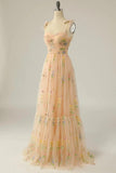 Champagne Lovely Tulle Lace Long Prom Dress, Champagne Evening Dress HZ0429