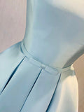 Simple Short Light Blue Satin Party Dress, Blue A-Line Off the Shoulder Evening Dress HZ0429