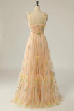 Champagne Lovely Tulle Lace Long Prom Dress, Champagne Evening Dress HZ0429