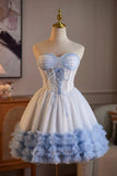 Sweetheart Neck White and Blue Ruffle Tulle Dress | Formal Short Dress HZ0429