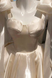 Champagne Satin Strapless Prom Dress with Bow Shoulder HZ0429
