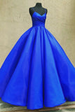Blue Satin Long Prom Dresses, A-Line Evening Dresses HZ0429
