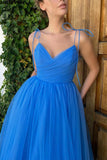 Blue V-Neck Tulle Short Prom Dress, Blue A-Line Party Dress HZ0429