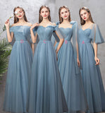 Blue Tulle Long Prom Dresses, A-Line Simple Evening Dresses HZ0429