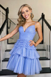 Cute V-Neck Tulle Short Prom Dress, A-Line Spaghetti Strap Party Dress HZ0429
