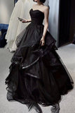 Black Tulle Long A-Line Prom Dress, Black Evening Party Dress HZ0429