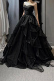 Black Tulle Long A-Line Prom Dress, Black Evening Party Dress HZ0429