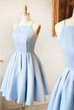 Blue Satin Short Prom Dresses, A-Line Evening Dresses HZ0429