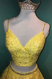 Yellow Lace Two Pieces Prom Dress, A-Line Evening Party Dress HZ0429