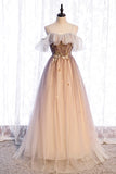 A-Line Long Spaghetti Strap Tulle Prom Dress, Ombre Evening Dress HZ0429