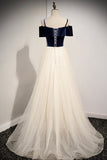A-Line Off the Shoulder Long Prom Dresses, Champagne Evening Dresses HZ0429