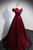 Burgundy Off the Shoulder Prom Dress, A-Line Evening Party Dress HZ0429